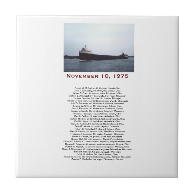 The Edmund Fitzgerald with Crew Names Gift Box Ceramic Tile (Front)