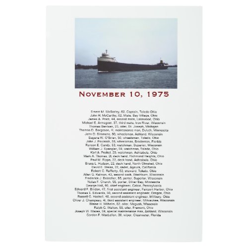 The Edmund Fitzgerald with Crew Names Gift Box Metal Print