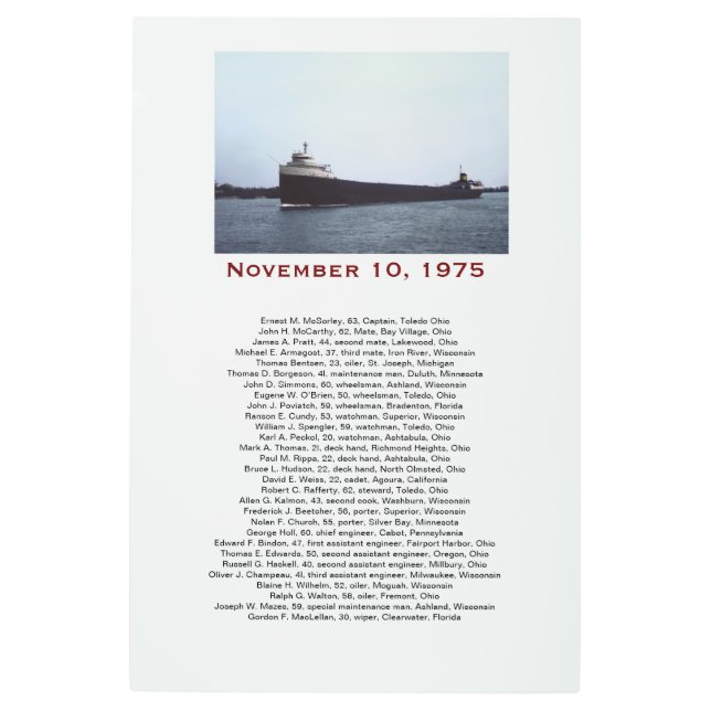 The Edmund Fitzgerald with Crew Names Gift Box Metal Print (Front)