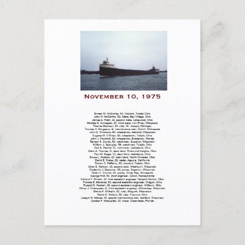 The Edmund Fitzgerald with Crew Names Gift Box Postcard