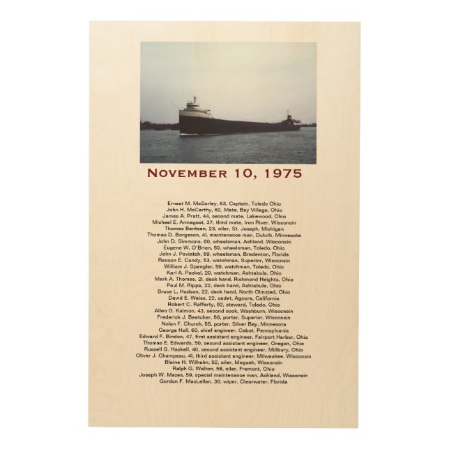 The Edmund Fitzgerald with Crew Names Gift Box Wood Wall Art (Front)