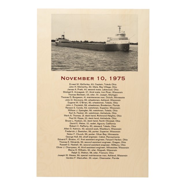 The Edmund Fitzgerald with Crew Names Gift Box Wood Wall Art (Front)