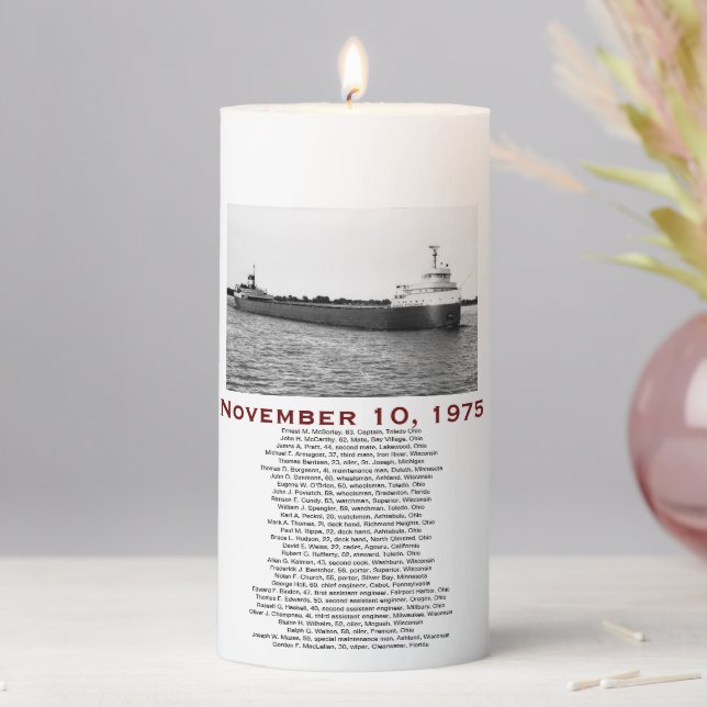 The Edmund Fitzgerald with Crew Names Mug Pillar Candle (In Situ)