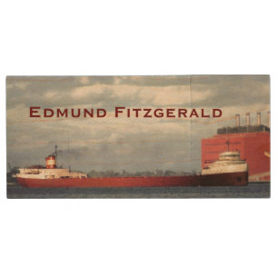 The Edmund Fitzgerald with Crew Names Wood Flash Drive