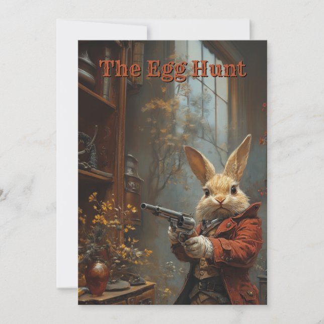The egg hunt, easter bunny hunting holiday card (Front)