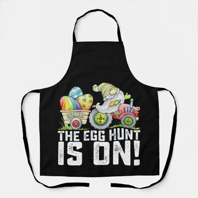 The Egg Hunt Is On Gnome Funny Easter Apron (Front)