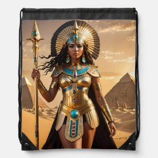 The egyptian warrior goddess of the sands drawstring bag