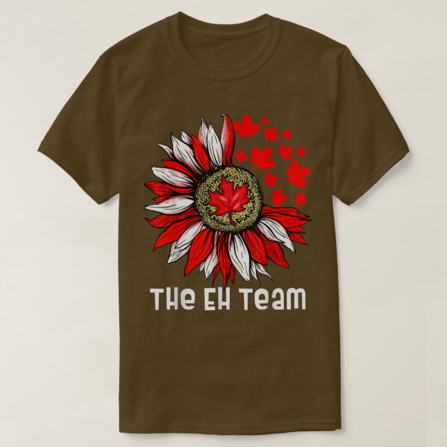 The Eh Team Canadian Day Sunflower Maple Leaf Funn T-Shirt (Design Front)