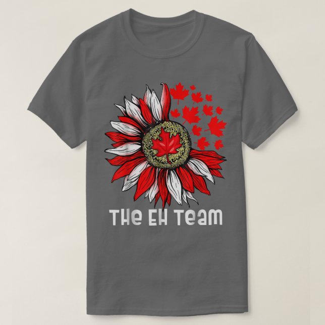 The Eh Team Canadian Day Sunflower Maple Leaf  T-Shirt (Design Front)
