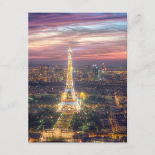 The Eiffel Tower at night Paris France Postcard