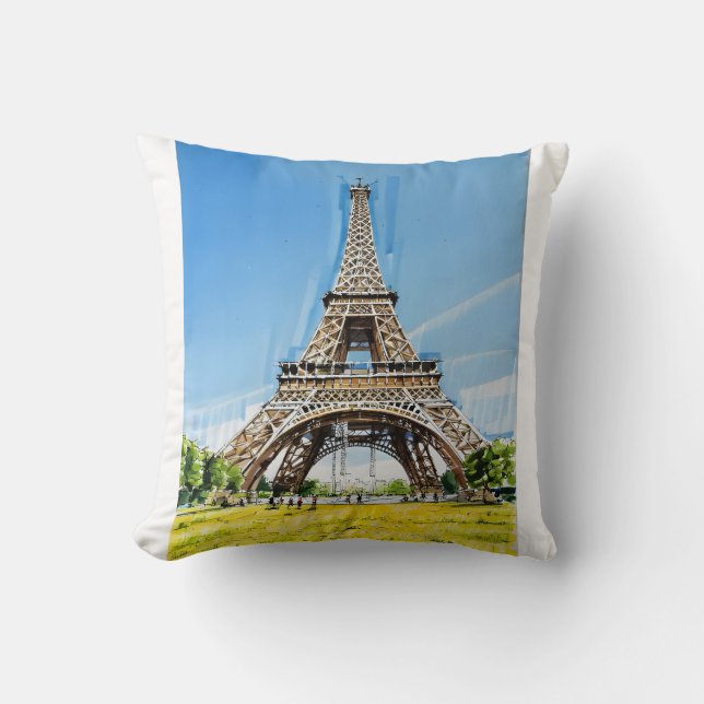 the Eiffel Tower - Hand-Drawn Sketch Art Throw Pillow (Front)
