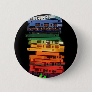The eighties rainbow colored casette tapes button