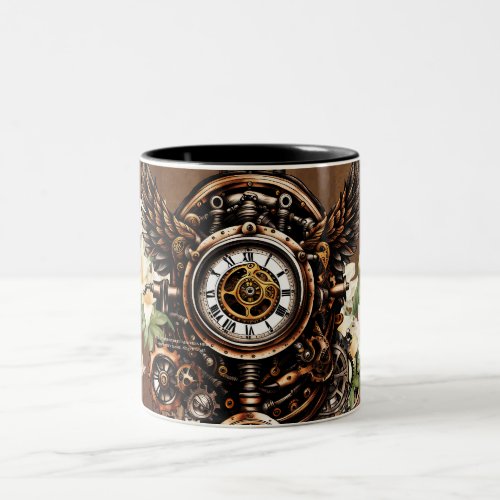 The elegance of Steampunk Floral Magic Two_Tone Coffee Mug