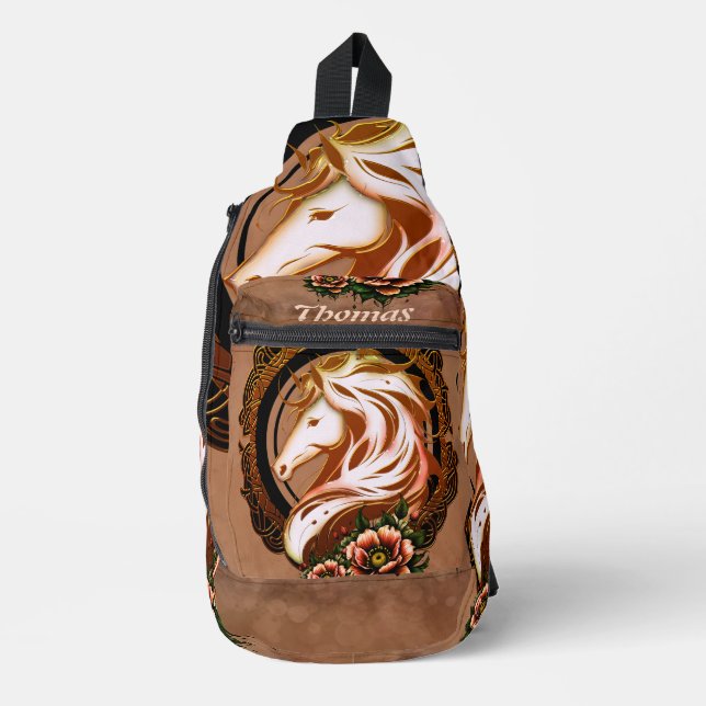 The Elegant Horse Head Adorned with Flowers. Sling Bag (Front)