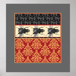The Elegant Insect - Bugs on Brocade Poster