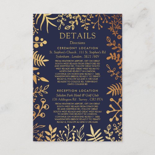 The Elegant Navy  Gold Floral Wedding Collection Enclosure Card