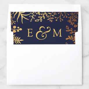 The Elegant Navy & Gold Floral Wedding Collection Envelope Liner