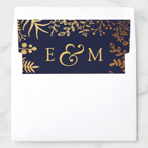 The Elegant Navy  Gold Floral Wedding Collection Envelope Liner