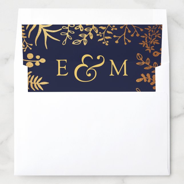 The Elegant Navy & Gold Floral Wedding Collection Envelope Liner (In Envelope)