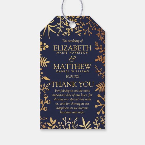 The Elegant Navy  Gold Floral Wedding Collection Gift Tags