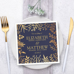 The Elegant Navy & Gold Floral Wedding Collection Paper Napkins