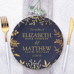 The Elegant Navy & Gold Floral Wedding Collection Paper Plates<br><div class="desc">Celebrate in style with these modern and very trendy wedding party paper plates. The design is easy to personalize with your own wording and your guests will be thrilled when they see these fabulous plates. Matching items can be found in the collection.</div>