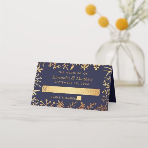 The Elegant Navy  Gold Floral Wedding Collection Place Card
