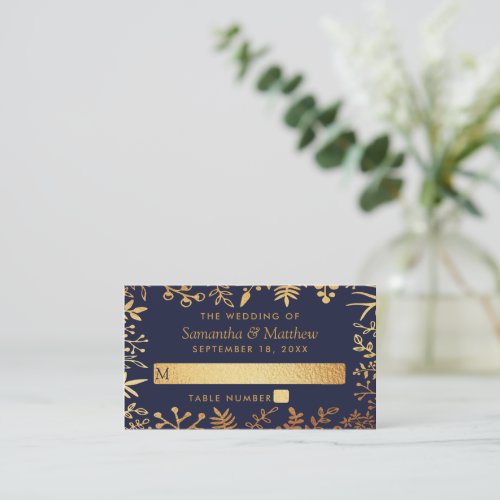 The Elegant Navy  Gold Floral Wedding Collection Place Card