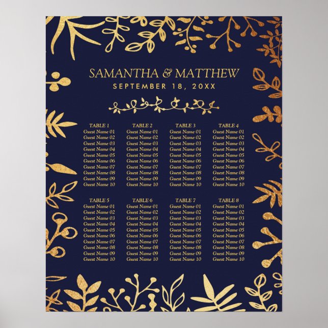 The Elegant Navy & Gold Floral Wedding Collection Poster (Front)