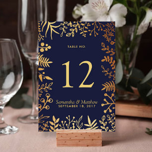 The Elegant Navy & Gold Floral Wedding Collection Table Number