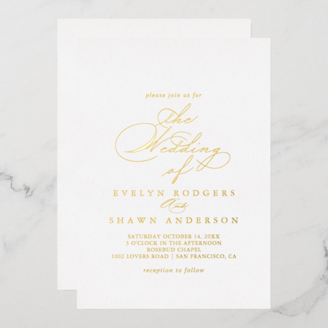 The Elegant Stylish Calligraphy Wedding of Gold Foil Invitation (Front/Back)