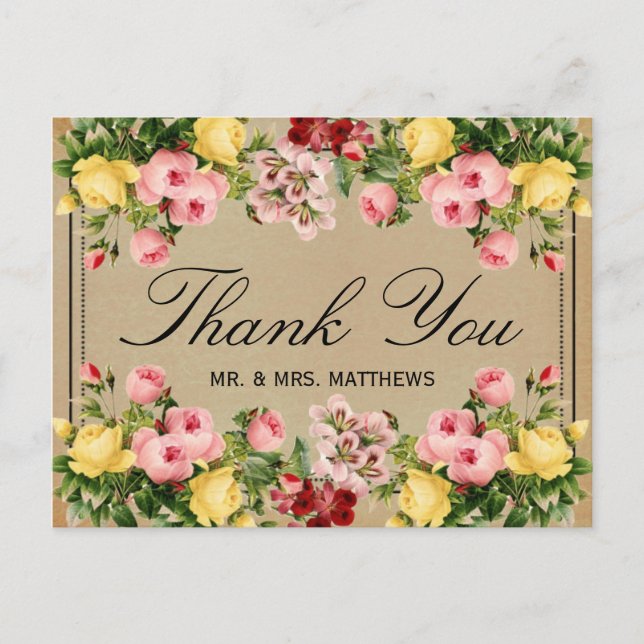 The Elegant Vintage Floral Wedding Collection Postcard (Front)