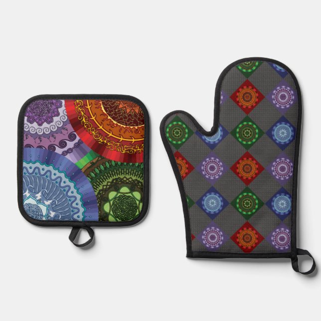 The Elements Mandalas Oven Mitt & Pot Holder Set (Front)