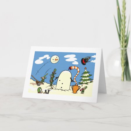 The Elves Make A Snowman Holiday Card