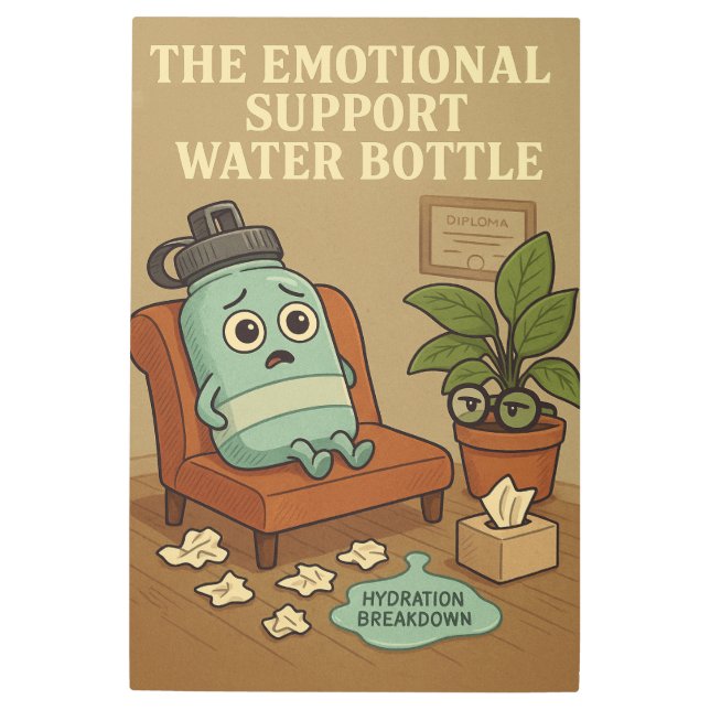 The Emotional Support Water Bottle Metal Print (Front)