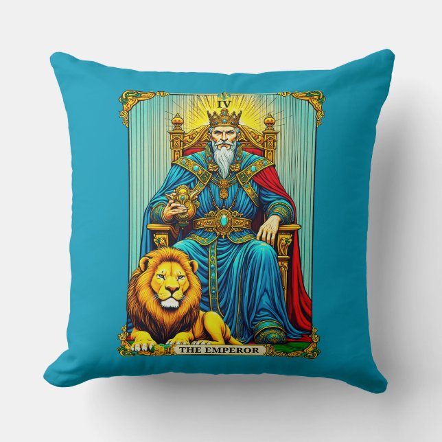The Emperor Tarot Card Art Throw Pillow (Front)