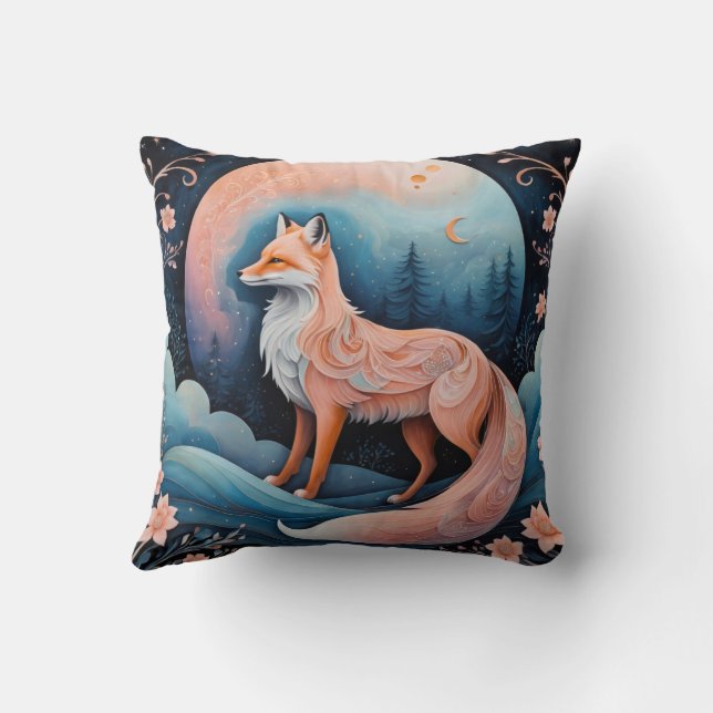 "The Enchanted Ember Fox" Throw Pillow (Back)