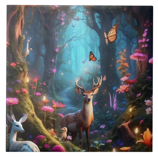 The Enchanted Forest a Mystical Oasis Ceramic Tile (Front)