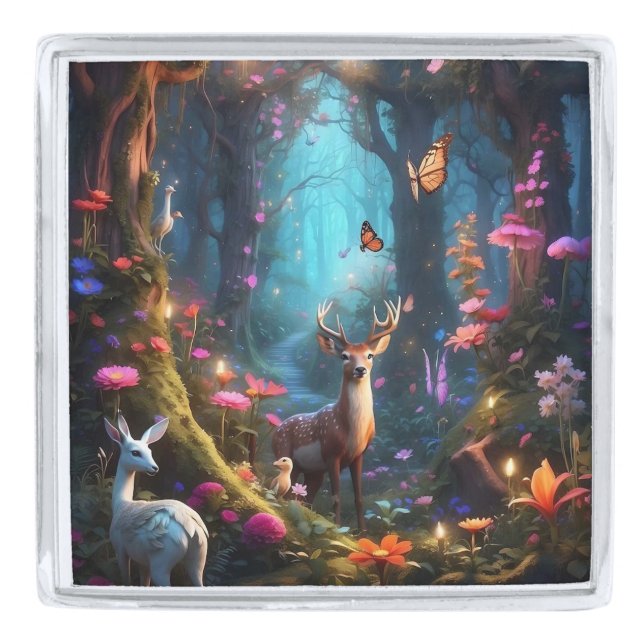 The Enchanted Forest a Mystical Oasis Silver Finish Lapel Pin (Front)