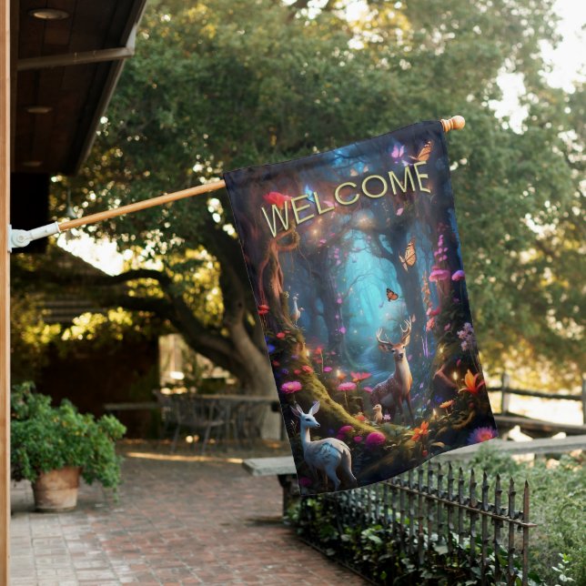 The Enchanted Forest a Mystical Oasis Welcome House Flag (In SItu)