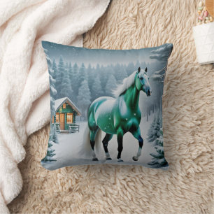 The Enchanted Green Horse Throw Pillow