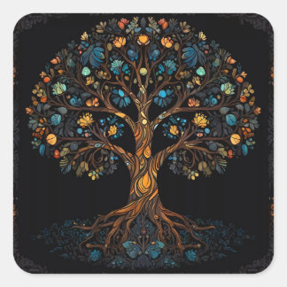 The Enchanted Mosaic Tree Square Sticker