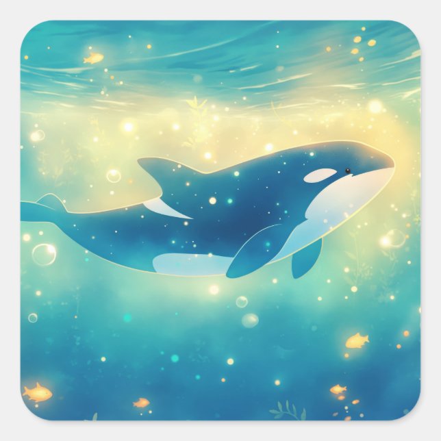 The Enchanted Swim Orca Adventure Square Sticker (Front)