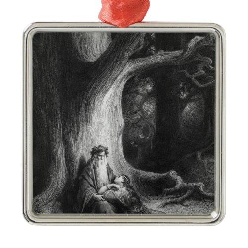 The Enchanter Merlin and the Fairy Vivien Metal Ornament