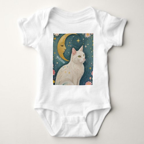 The Enchanting White Cat with Green Eyes Baby Bodysuit