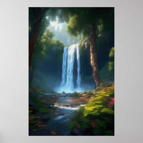 The Enchantment of a Beautiful Forest Waterfall Poster