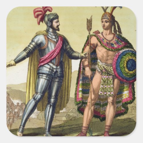 The Encounter between Hernando Cortes 1485_1547 Square Sticker