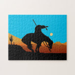 The End of the Trail Jigsaw Puzzle<br><div class="desc">The End of the Trail silhouette with a torquoise sky jigsaw puzzle</div>