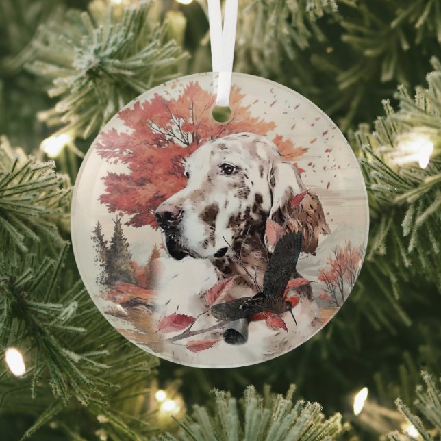 The English Setter,  Passion Hunting Glass Ornament (Insitu)