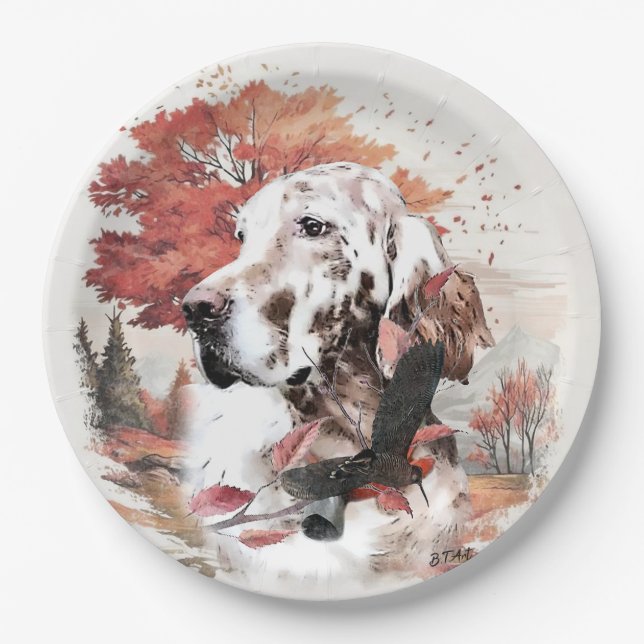 The English Setter,  Passion Hunting Paper Plates (Front)
